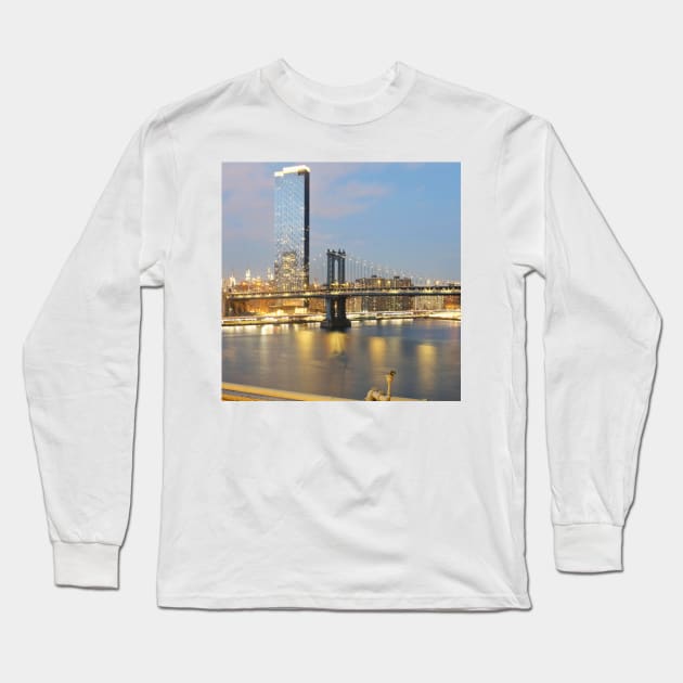 Manhattan Bridge Night Long Sleeve T-Shirt by igjustin